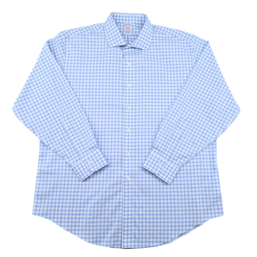 Brooks Brothers 17 35 Shirt Mens Traditional Fit Blue Gingham Non Iron Stretch